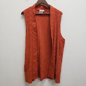 Parsley & Sage Womens Embroidered Sleeveless Cardigan Size 1X Orange Open Front